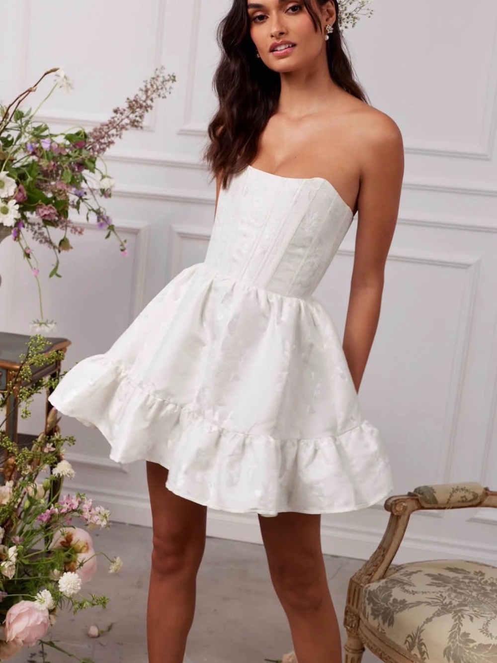 NWT Ginny Corset Mini Dress in White Baroque Floral